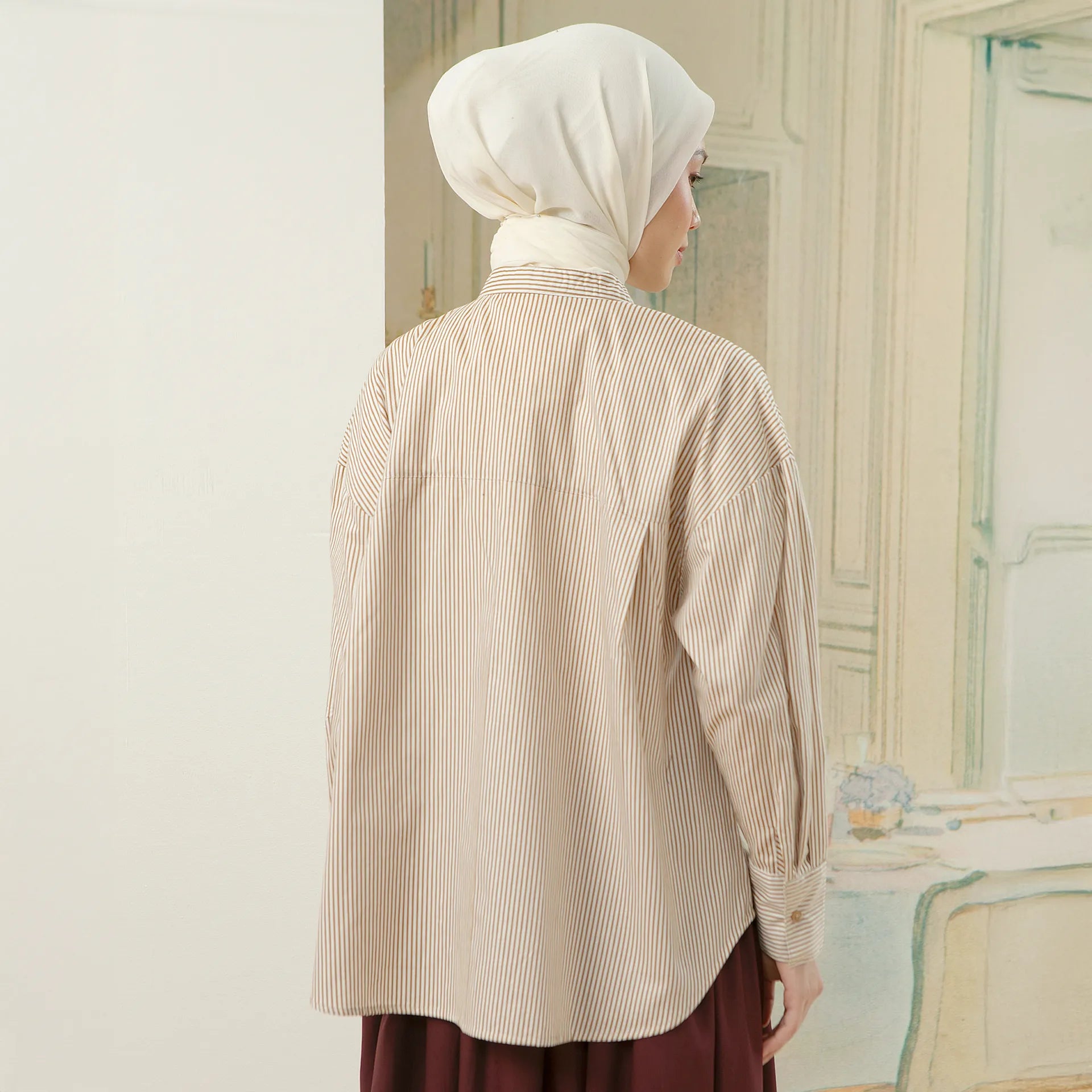 Florence Top - Kemeja Katun Stripe Kombinasi Bunga