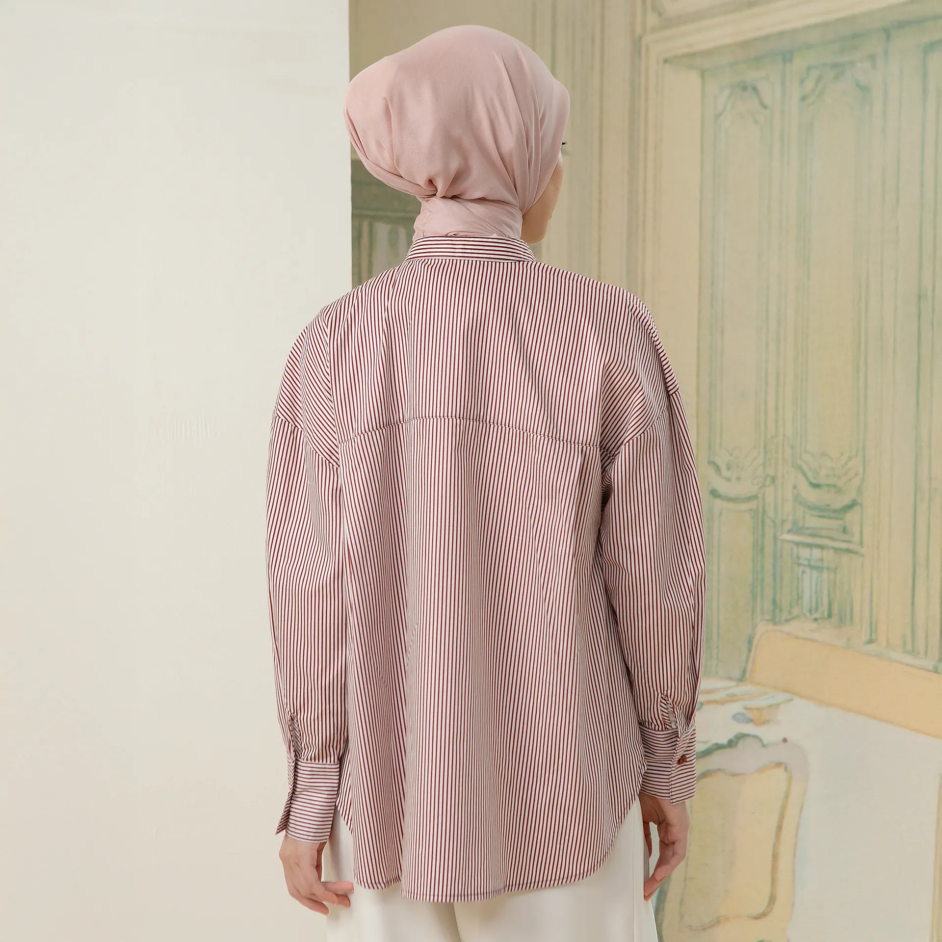 Florence Top - Kemeja Katun Stripe Kombinasi Bunga