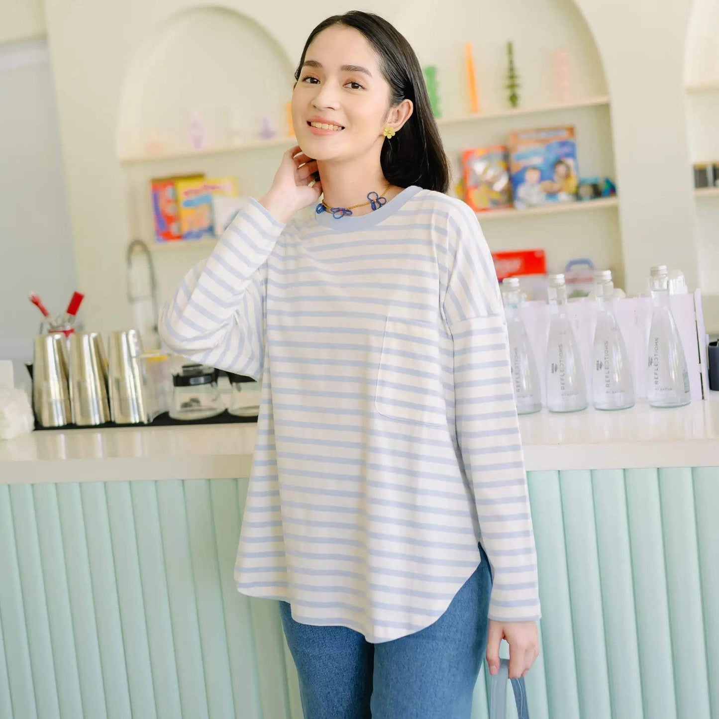 fahira dusty blue top hijabchic atasan salur biru 3