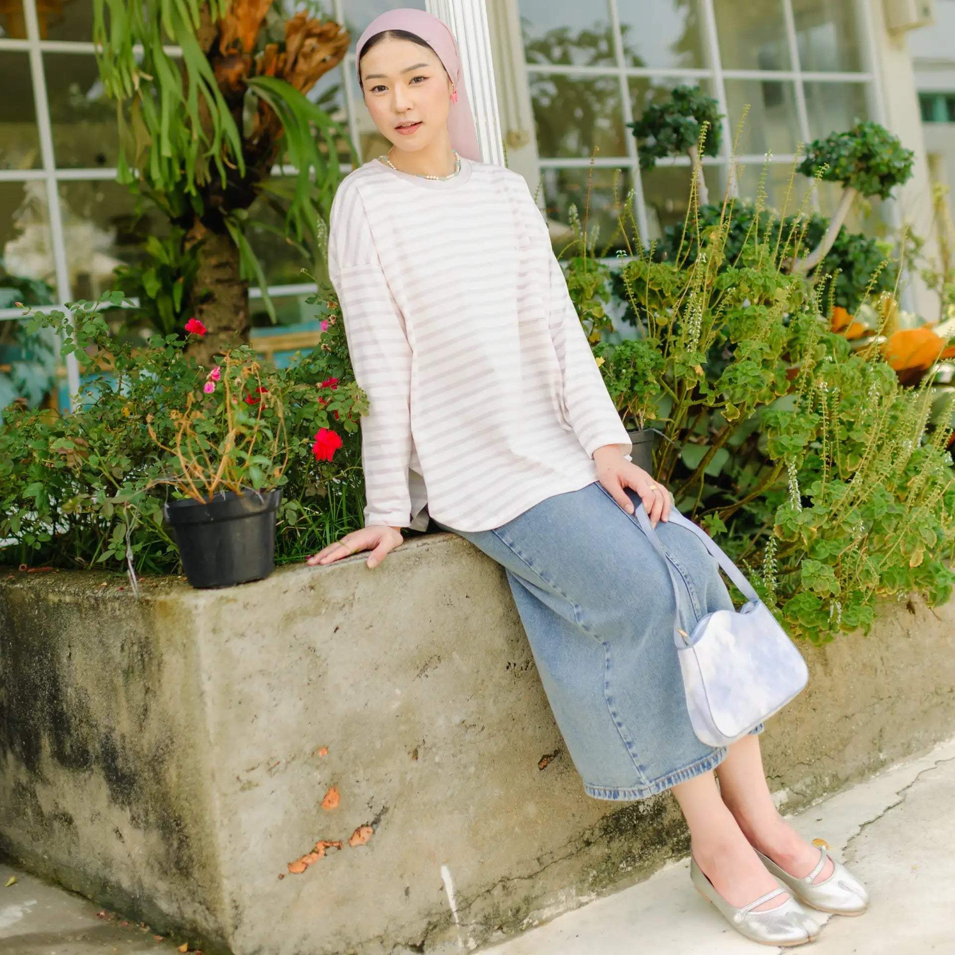 Fahira Soft Pink Top HijabChic atasan blouse stripe 4