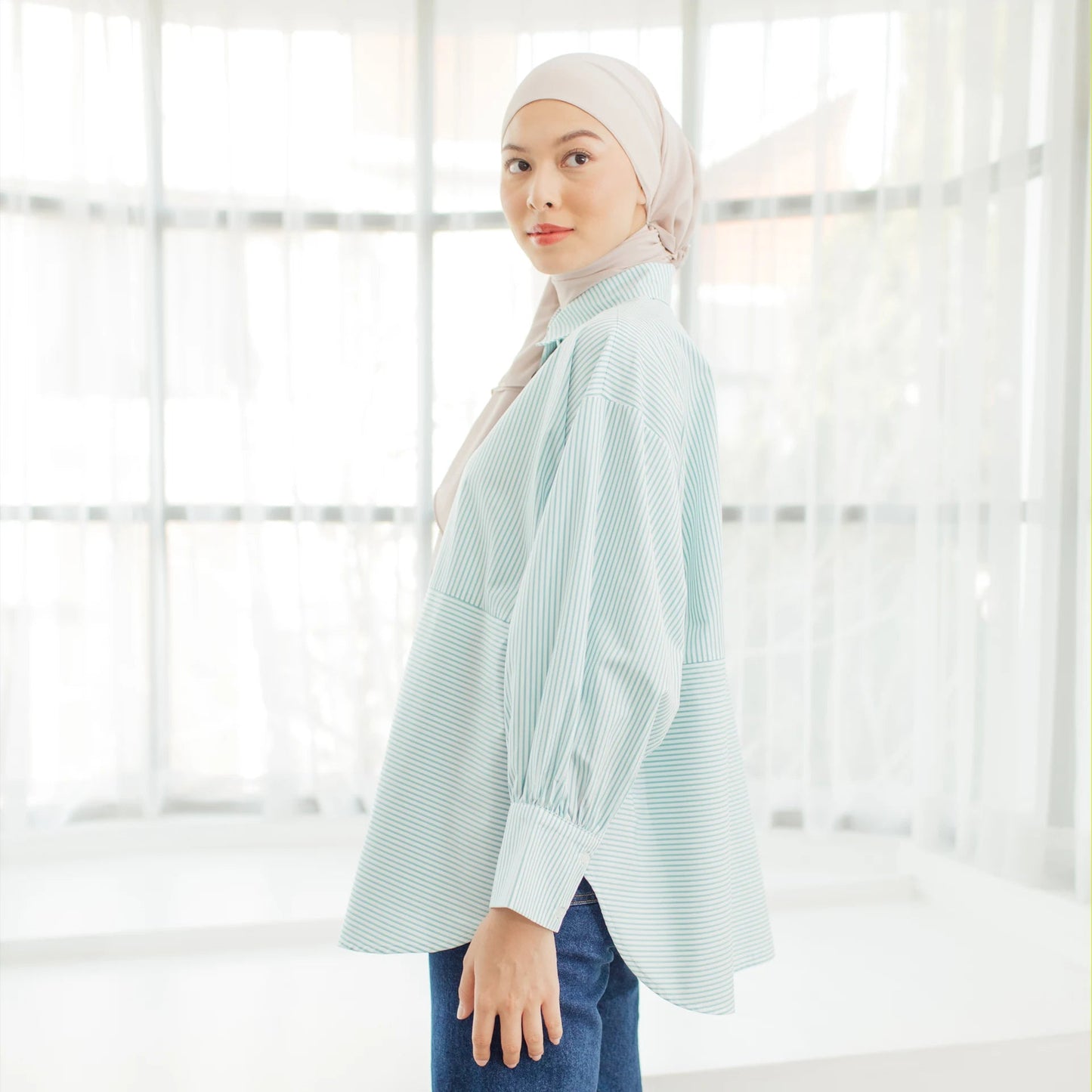 Arvina Stripe Green Tops | HijabChic