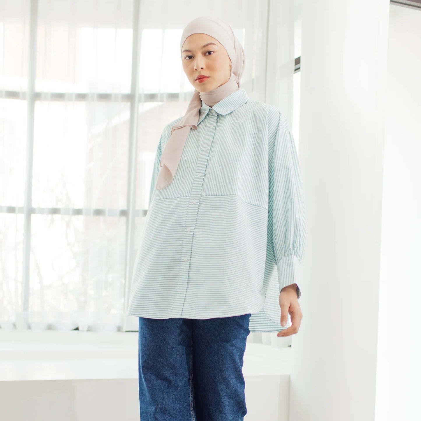 Arvina Stripe Green Tops | HijabChic
