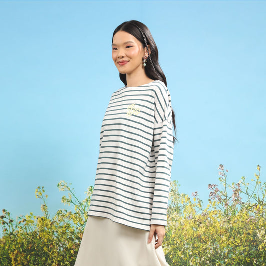 Jovia Stripe Emerarld & White Top