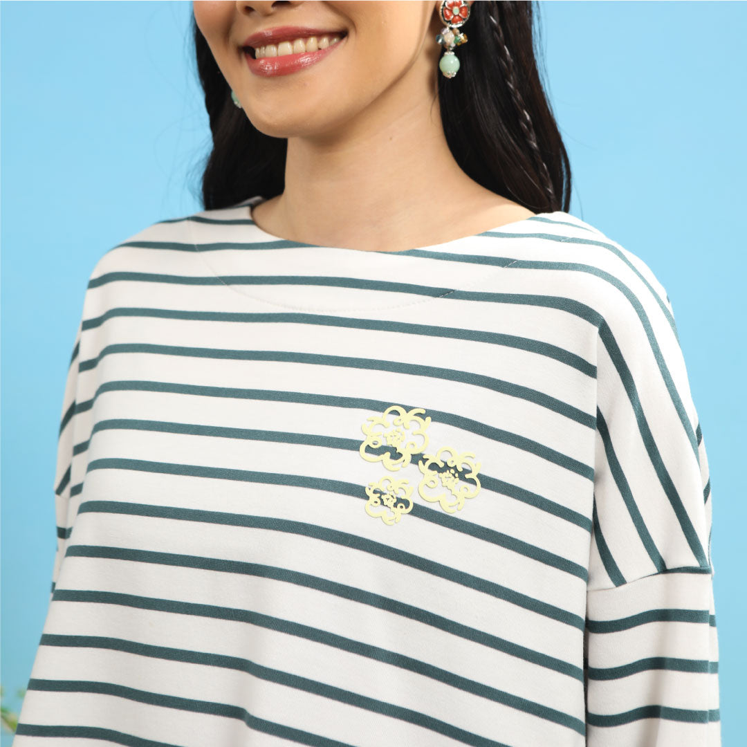 Jovia Stripe Emerarld & White Top