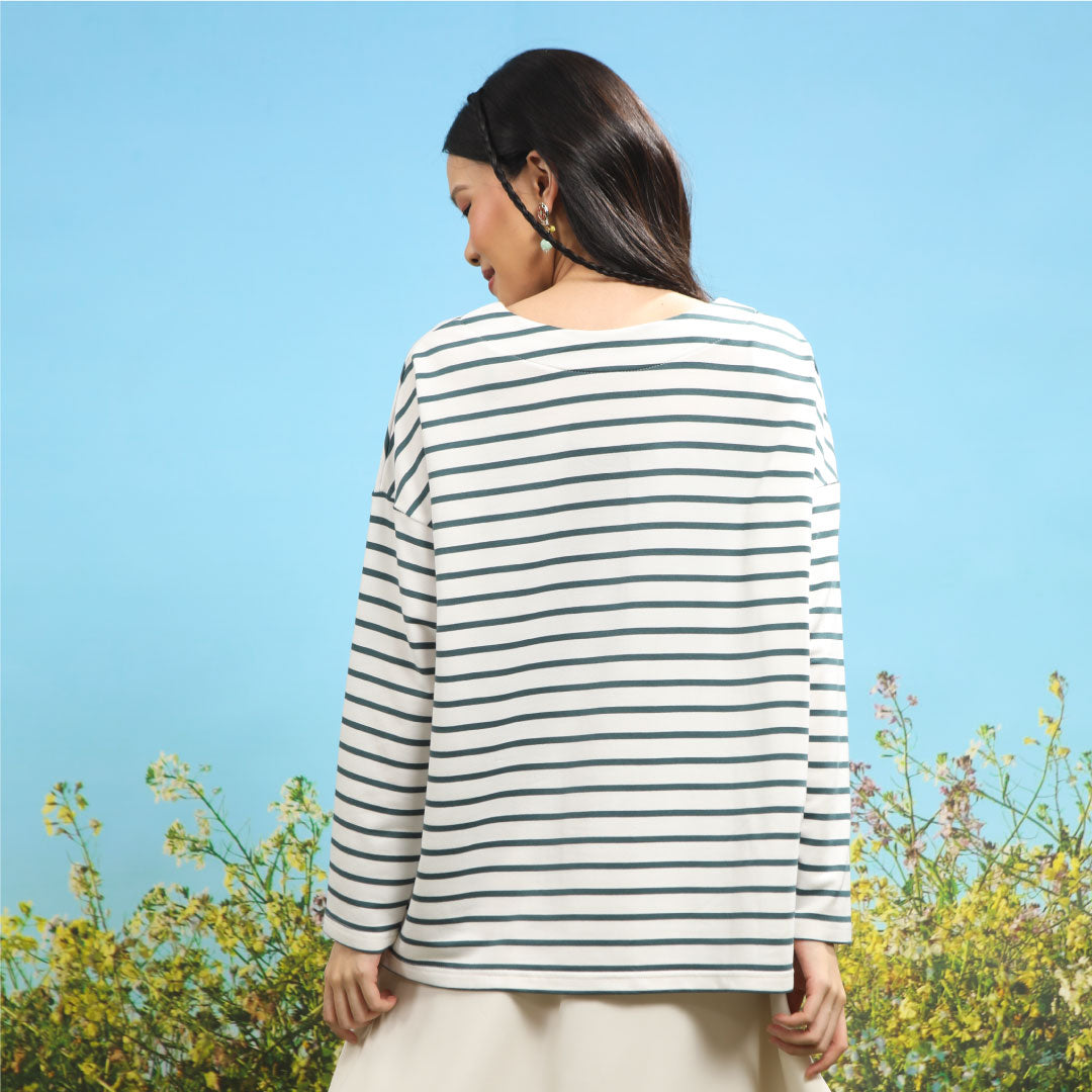 Jovia Stripe Emerarld & White Top