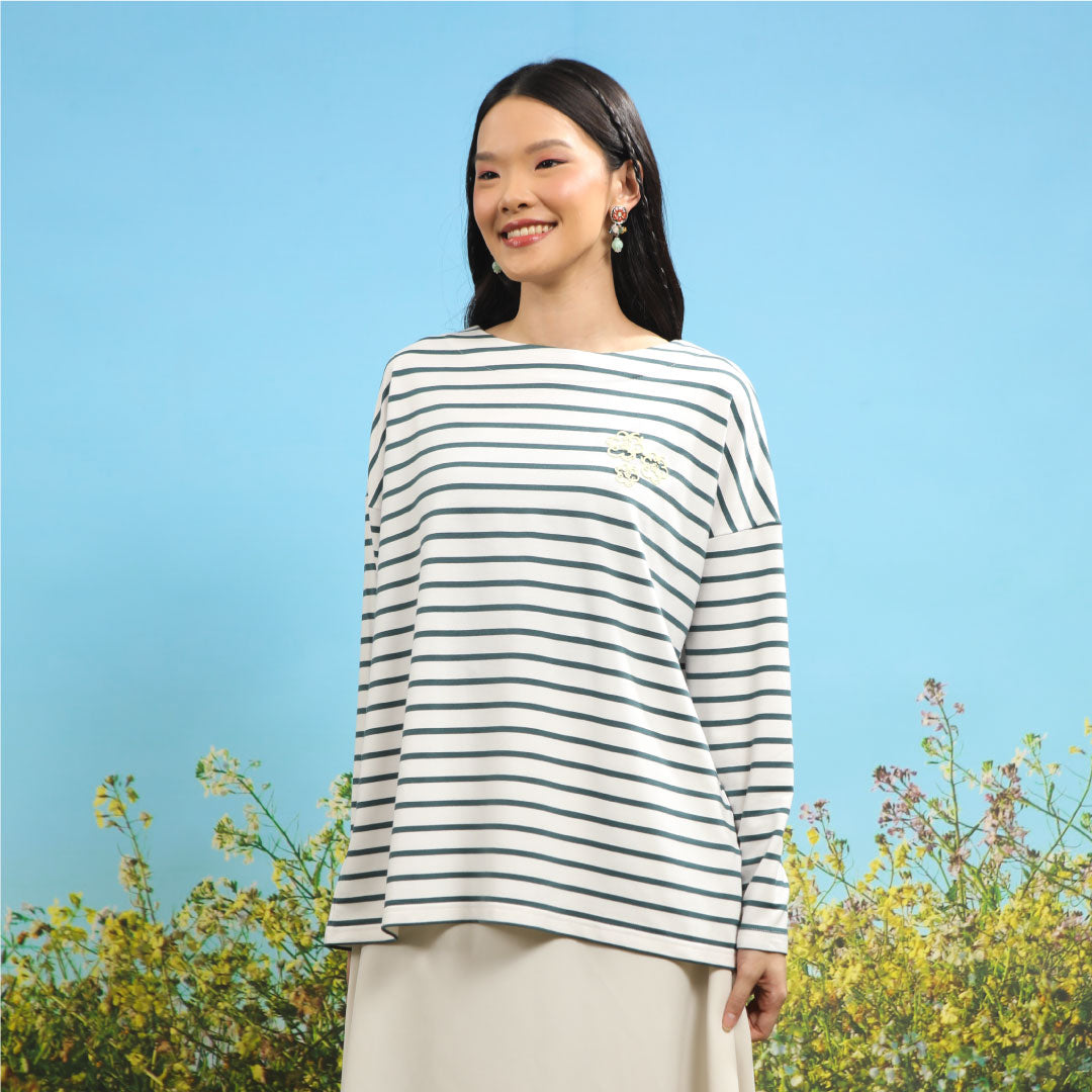 Jovia Stripe Emerarld & White Top