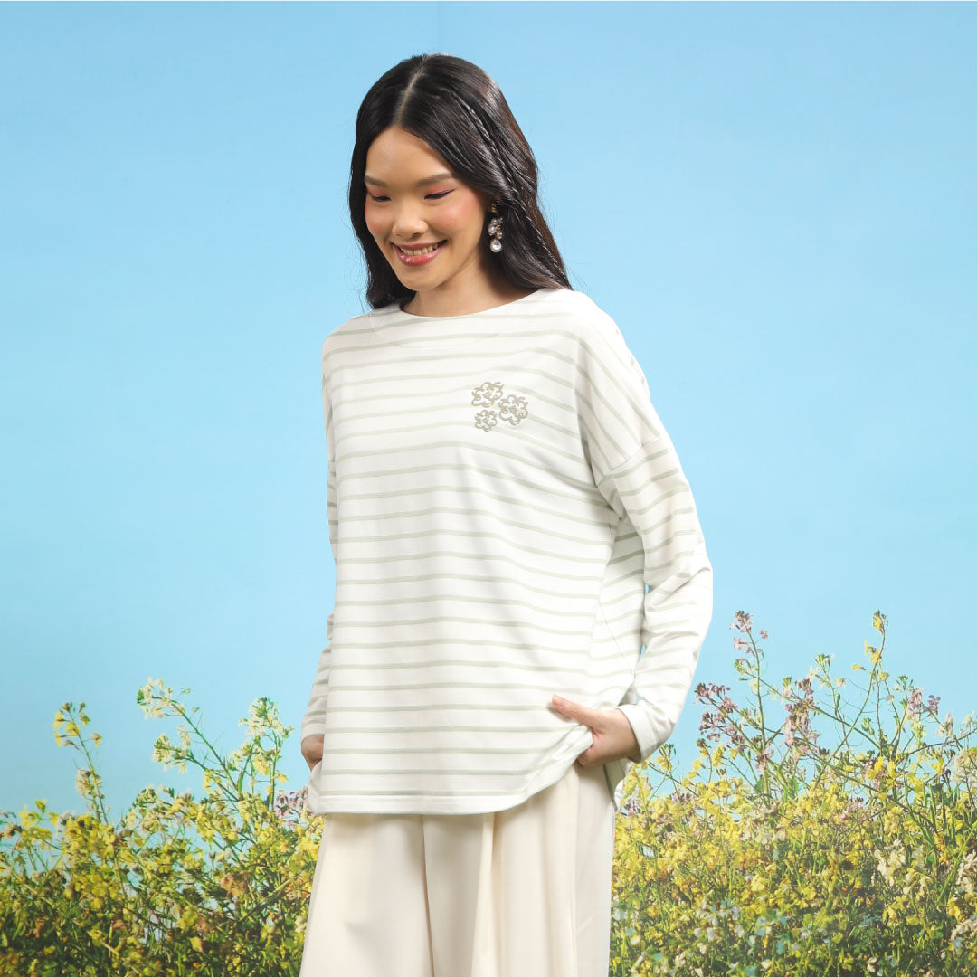 Jovia Stripe Mist Green Top