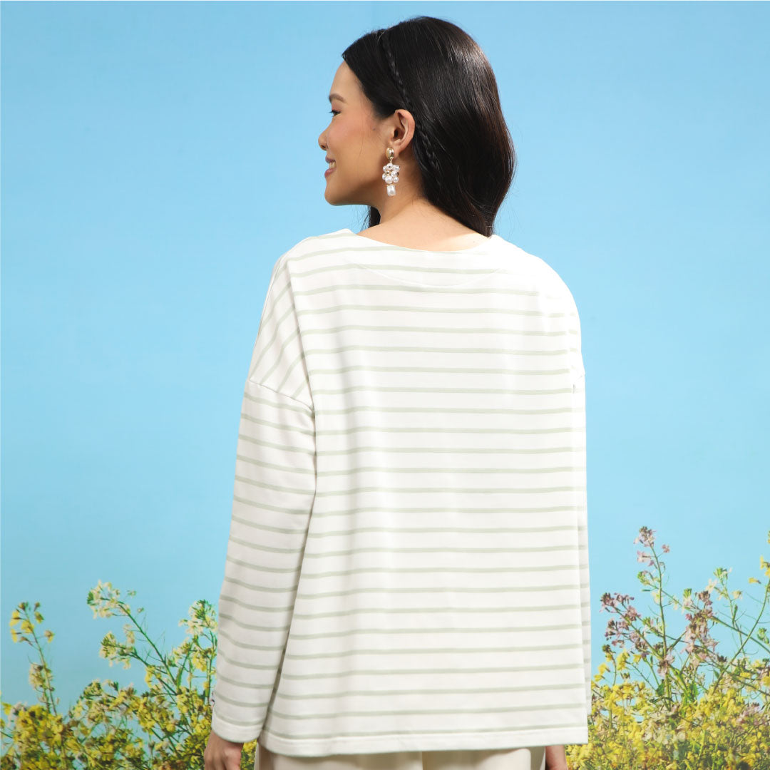 Jovia Stripe Mist Green Top