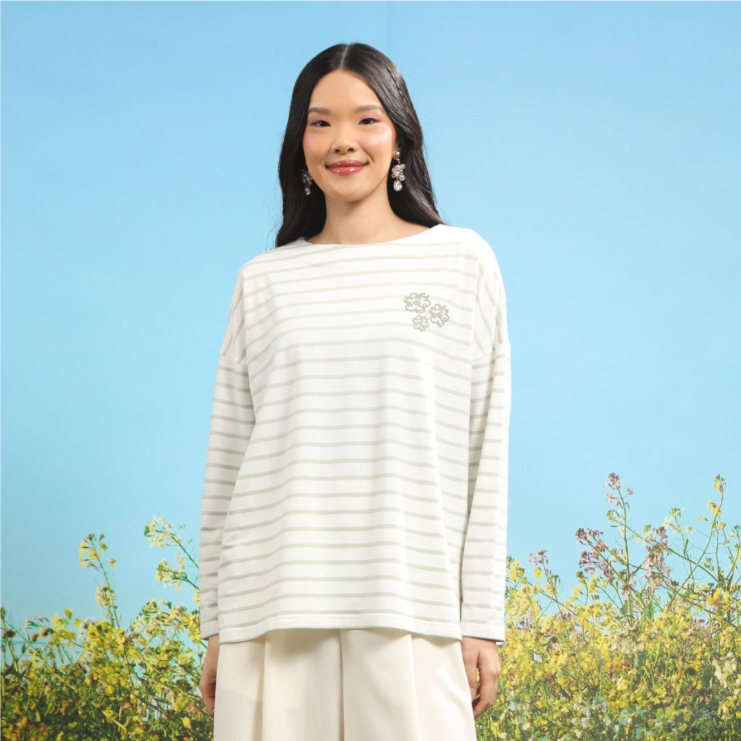 Jovia Stripe Mist Green Top