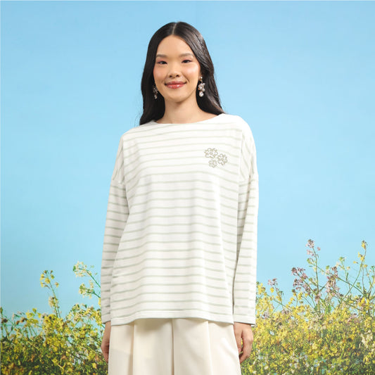 Jovia Stripe Mist Green Top