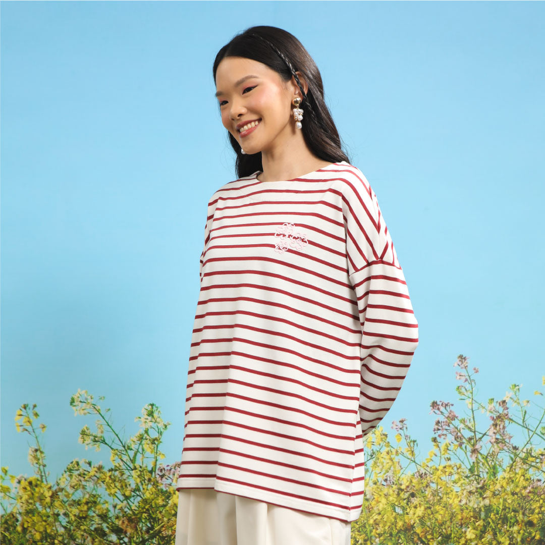 Jovia Stripe Red Wine Top