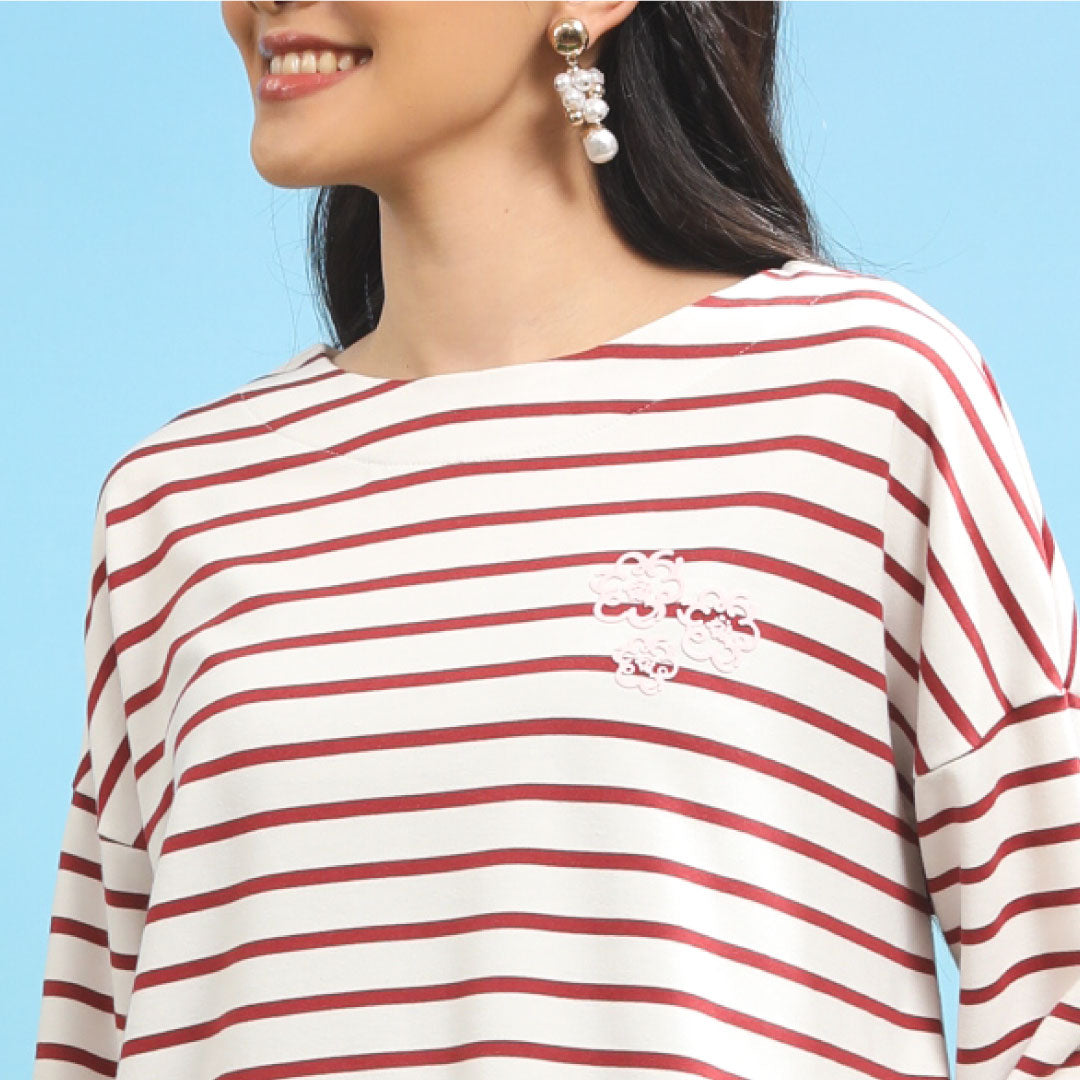 Jovia Stripe Red Wine Top