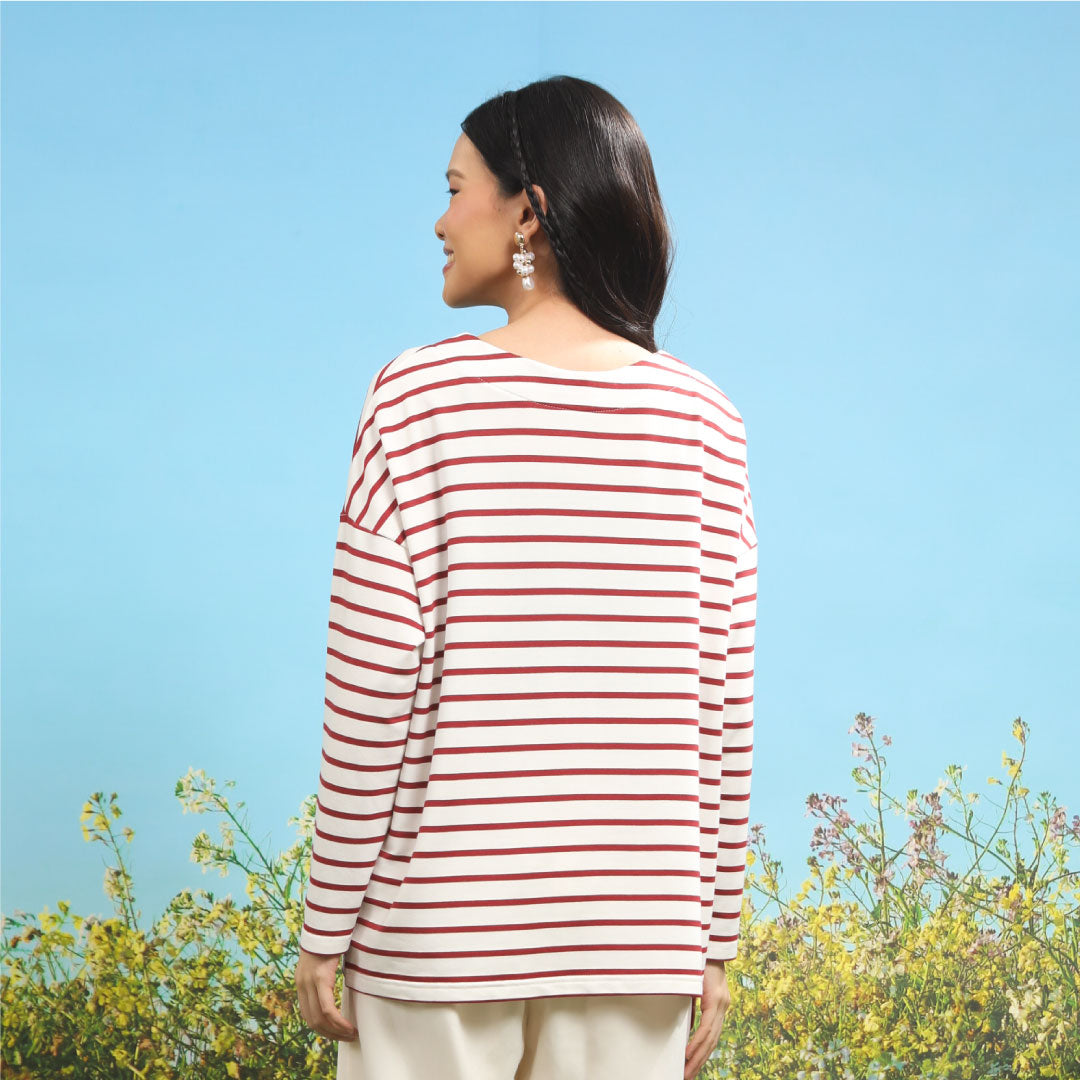 Jovia Stripe Red Wine Top