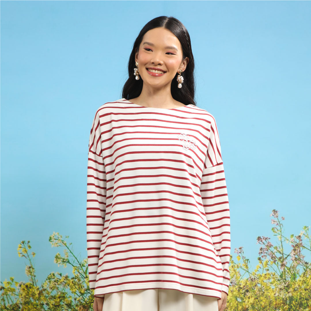 Jovia Stripe Red Wine Top