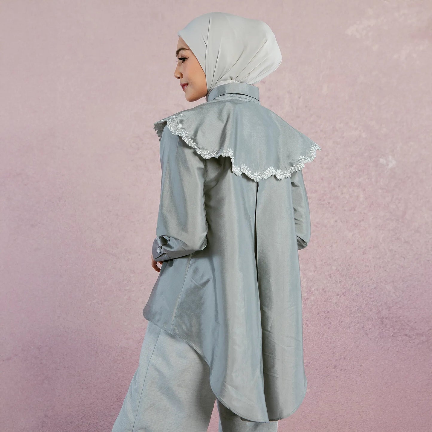 Kara Embroidery Storm Gray Top (HijabChic x Tiqasya) | HijabChic