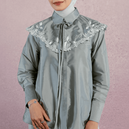 Kara Embroidery Storm Gray Top (HijabChic x Tiqasya) | HijabChic