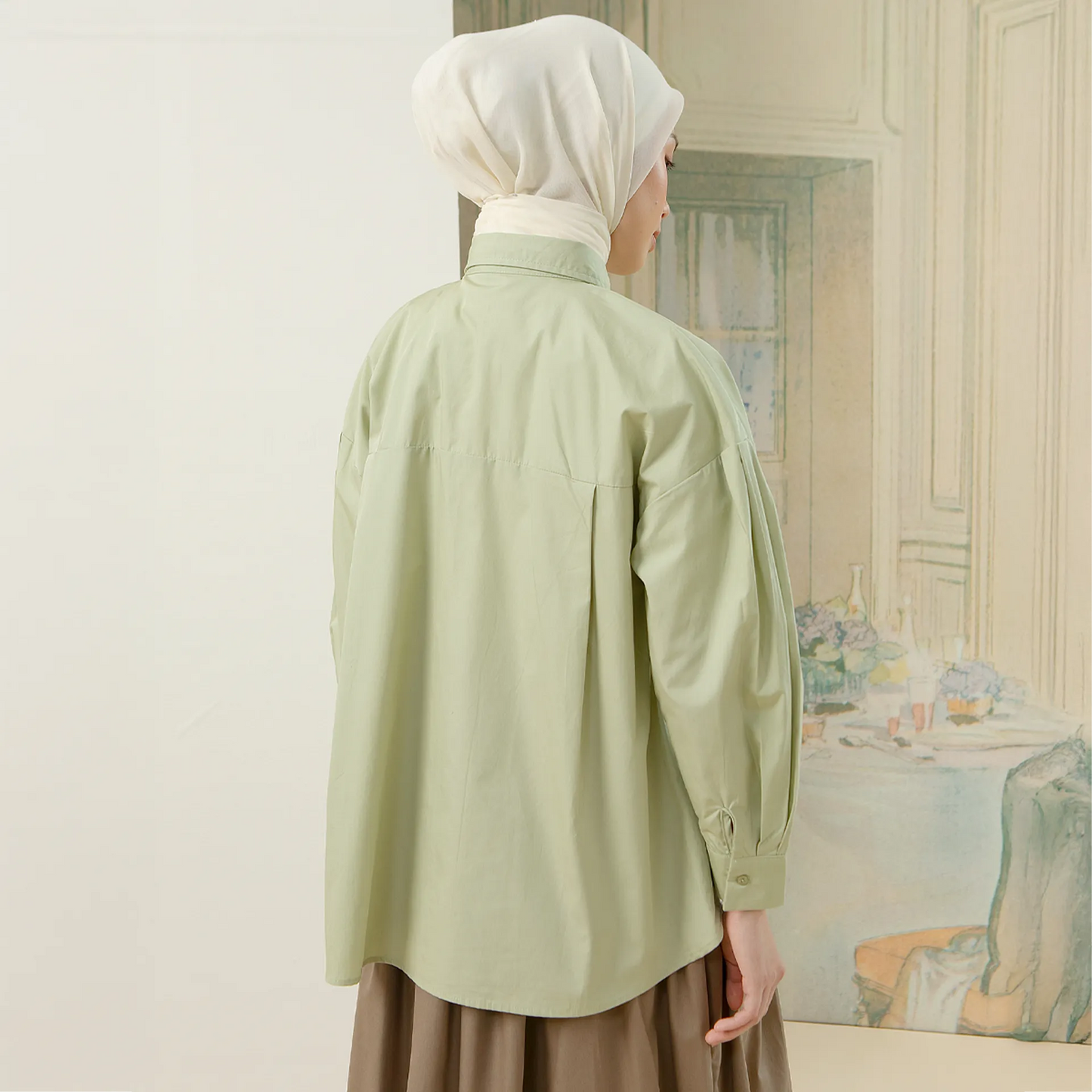 Laya Top - Kemeja Katun Bordir Two Tone Color
