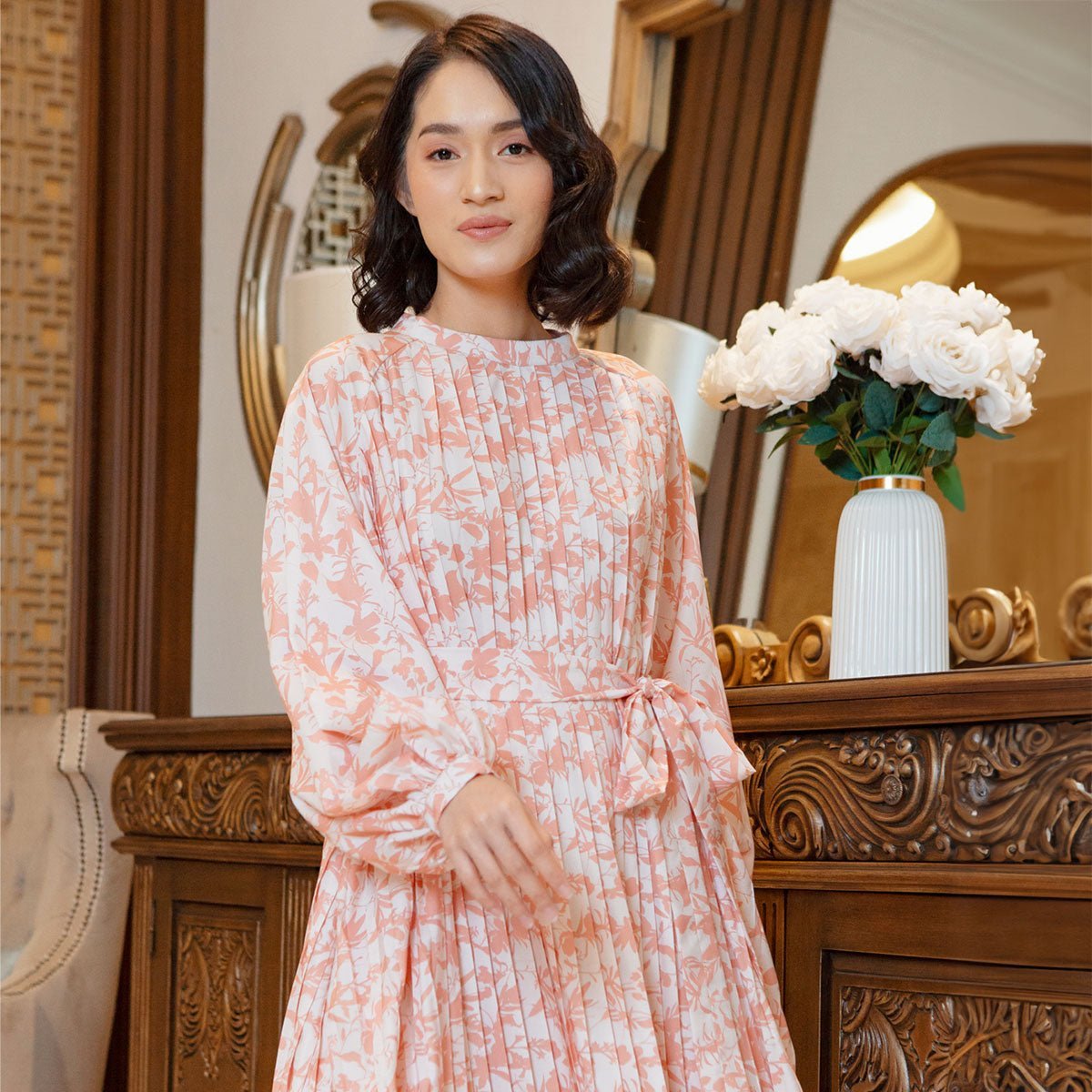 Lunna Blushing Peach Dress (HijabChic x Sabrina Sosiawan) | HijabChic