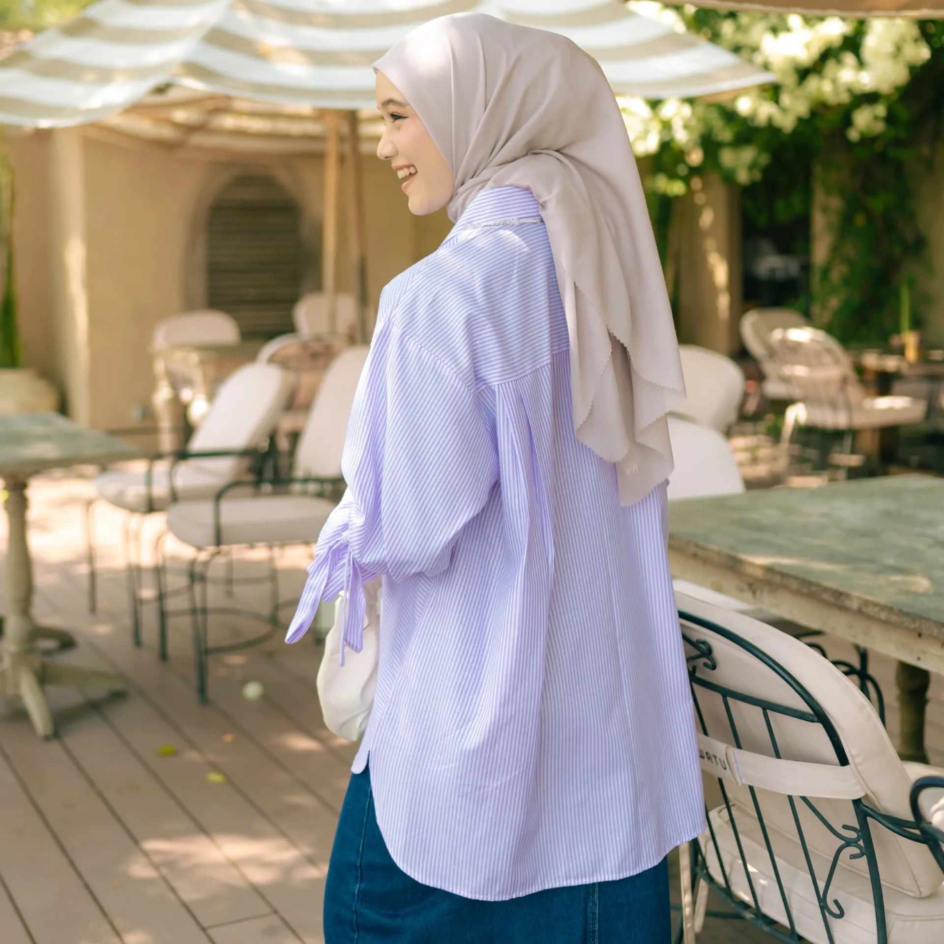 Napoli Stripe Lilac Tops | HijabChic