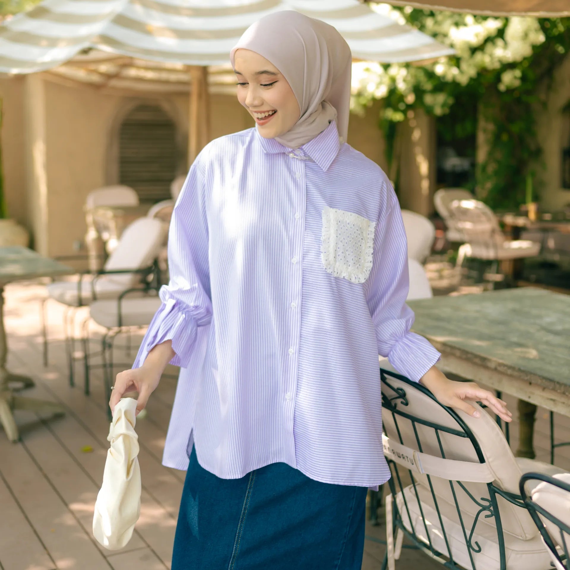 Napoli Stripe Lilac Tops | HijabChic