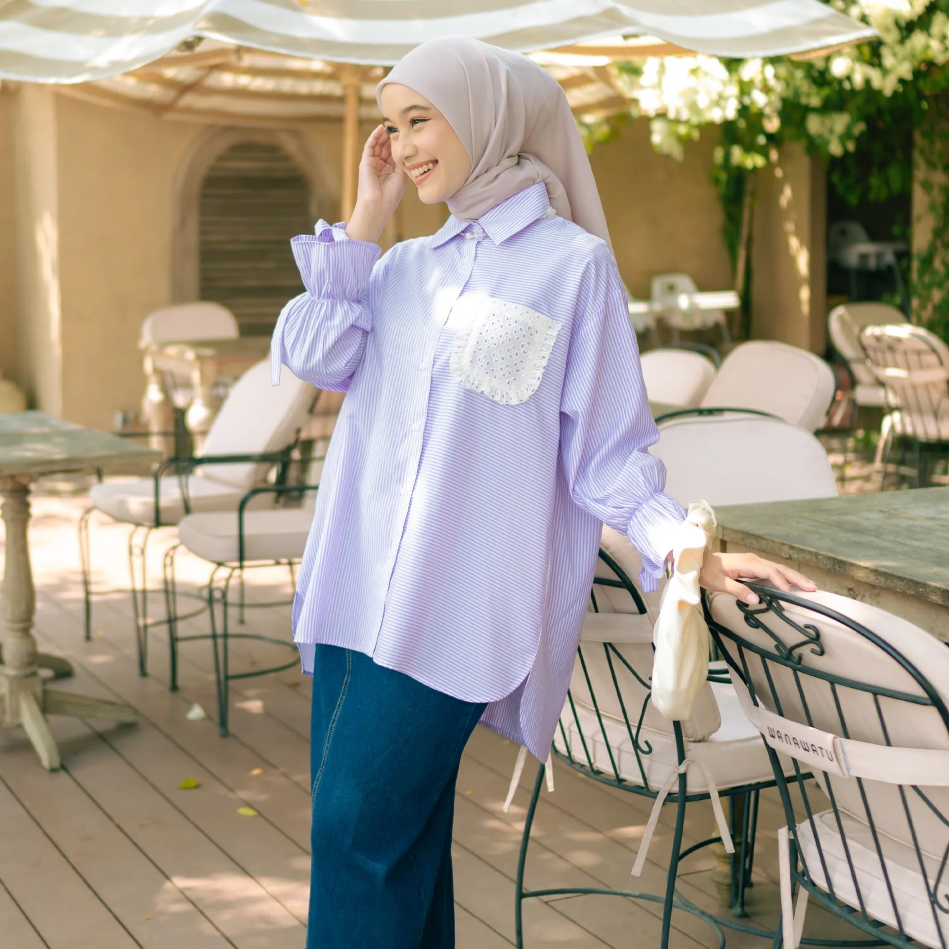 Napoli Stripe Lilac Tops | HijabChic