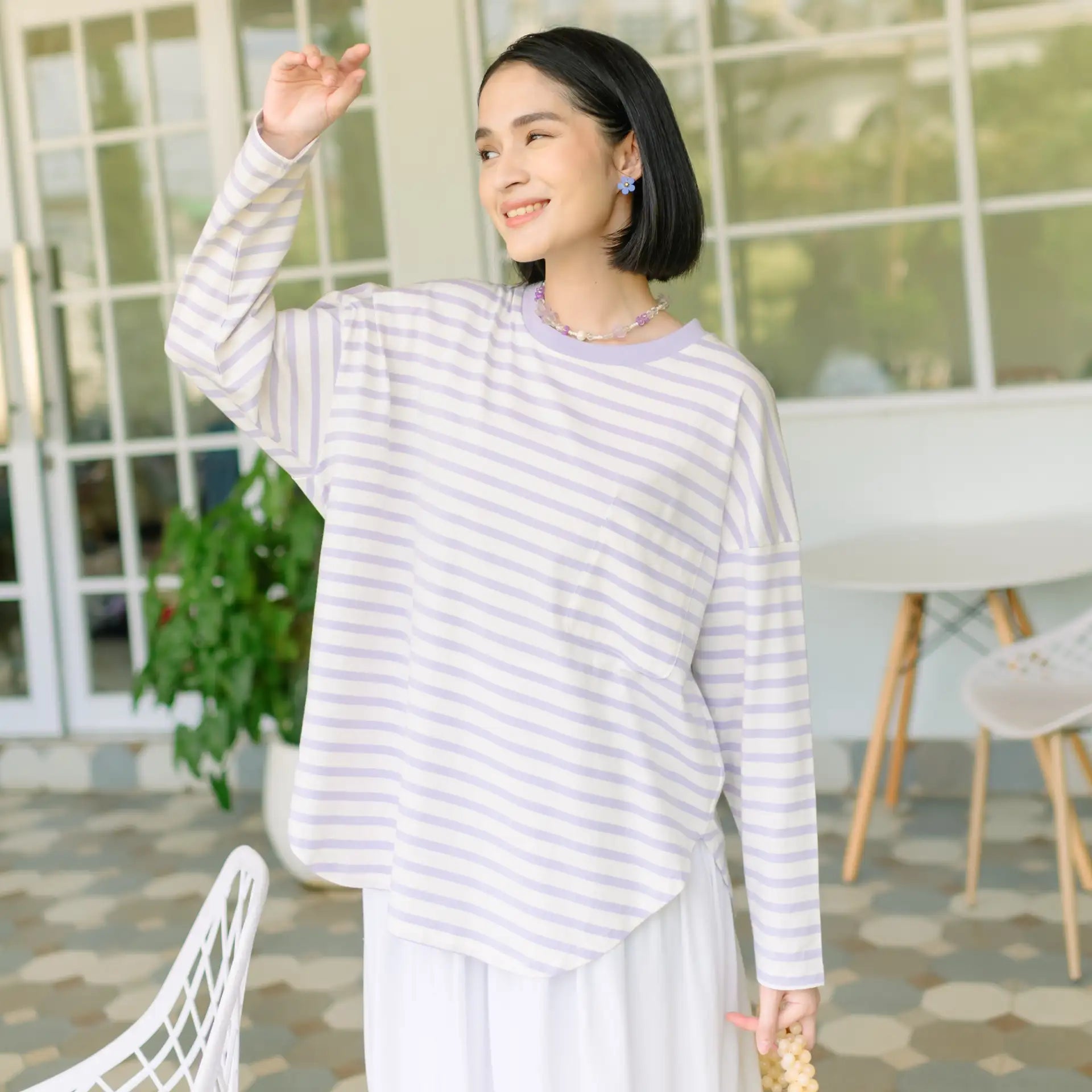 fahira lilac top hijabchic atasan salur ungu