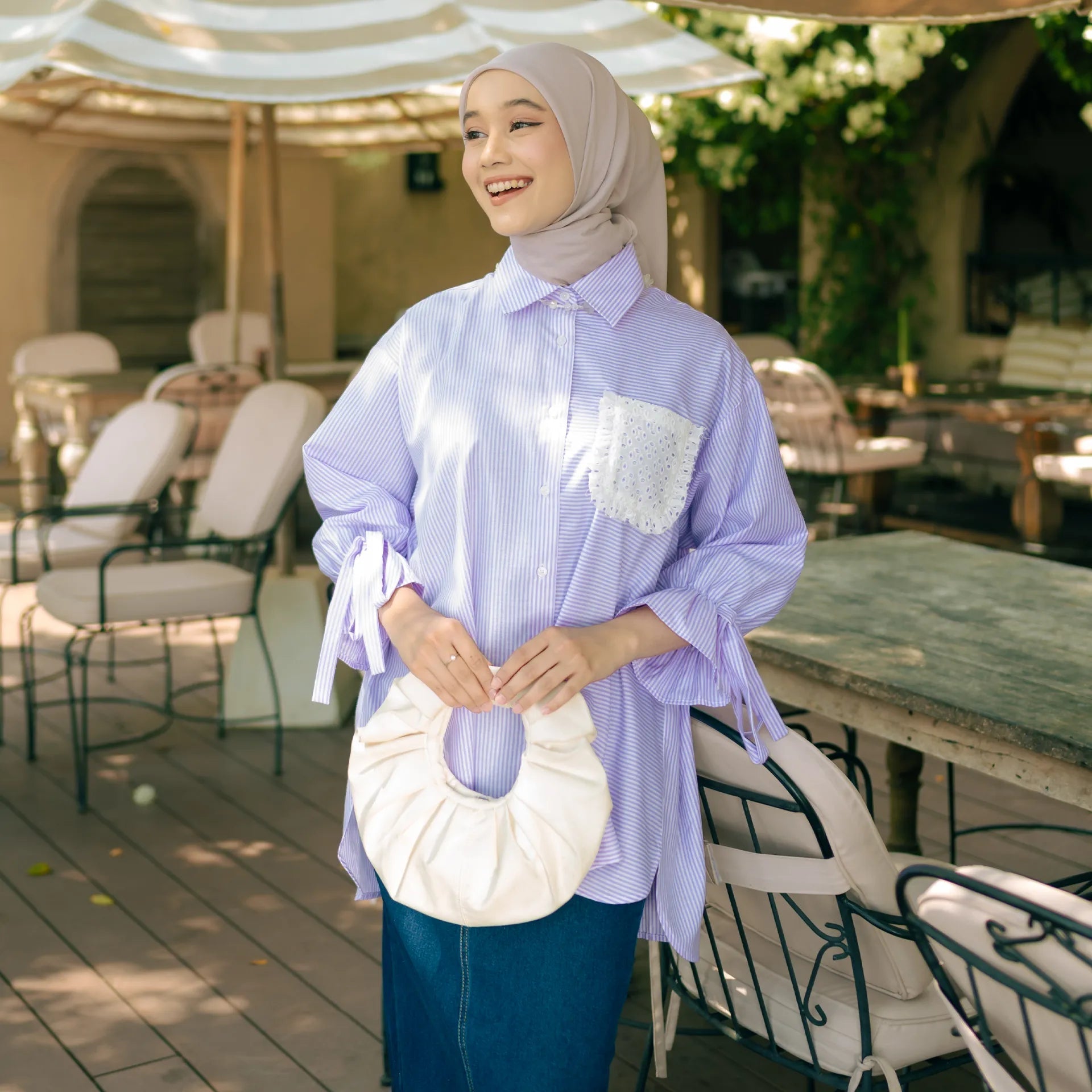 Napoli Stripe Lilac Tops | HijabChic