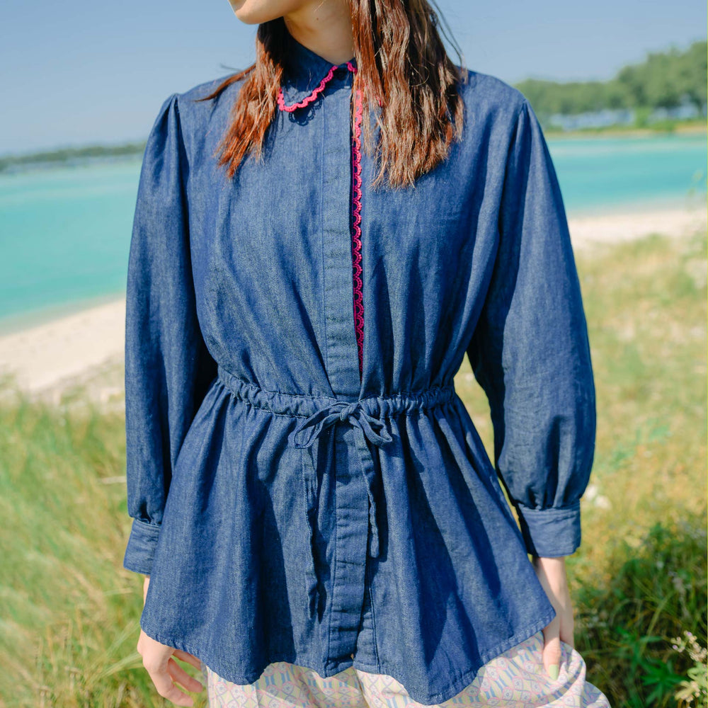 
            
                Load image into Gallery viewer, Marine Blue Denim Tops | HijabChic
            
        