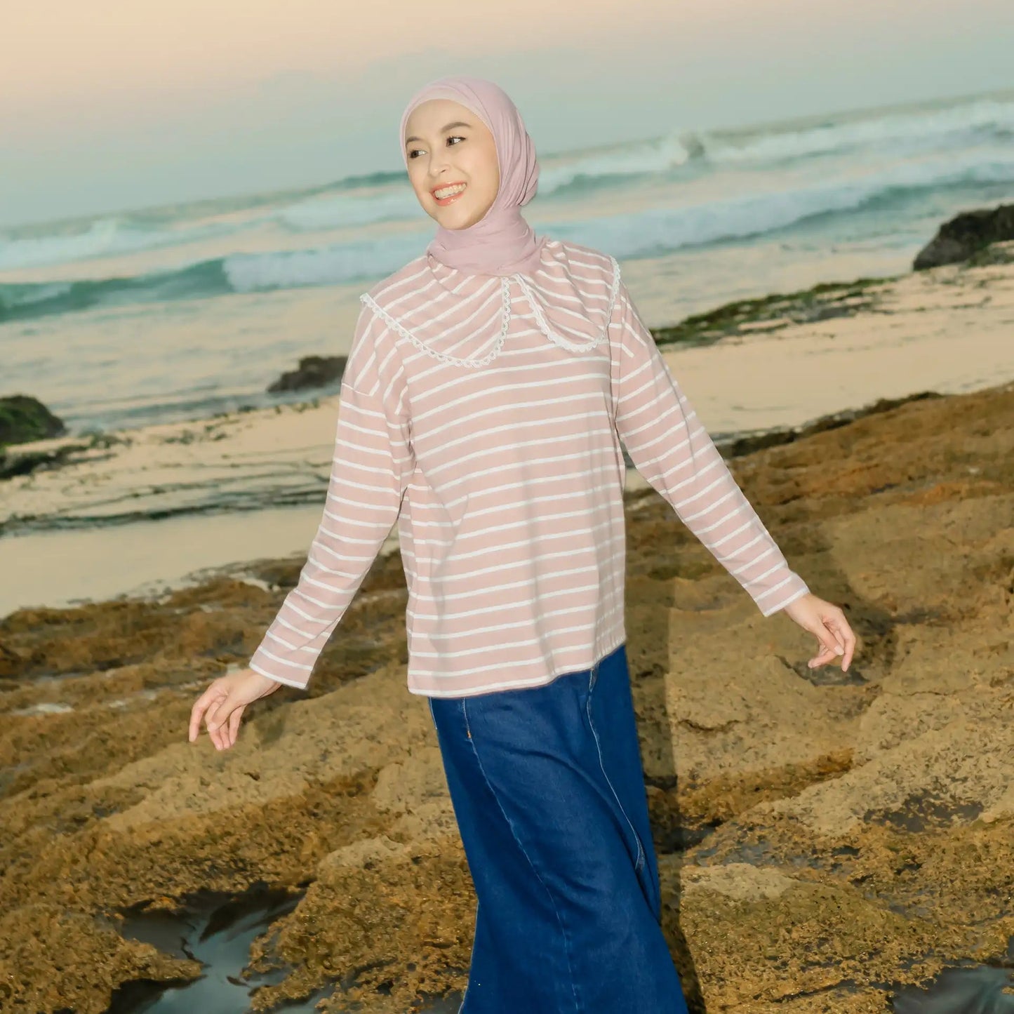 candice stripe mauve white top hijabchic atasan stripe 2