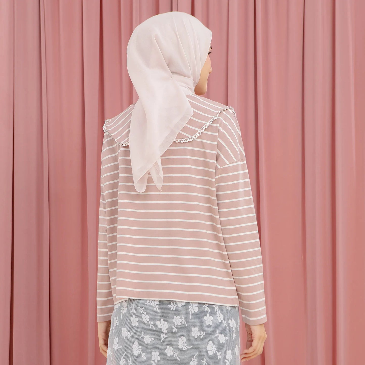 Candice Stripe Mauve White Top | HijabChic