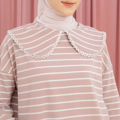 Candice Stripe Mauve White Top | HijabChic