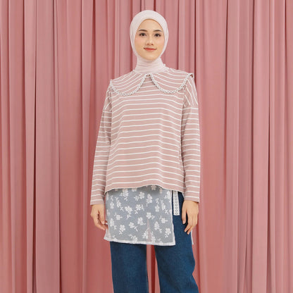 Candice Stripe Mauve White Top | HijabChic