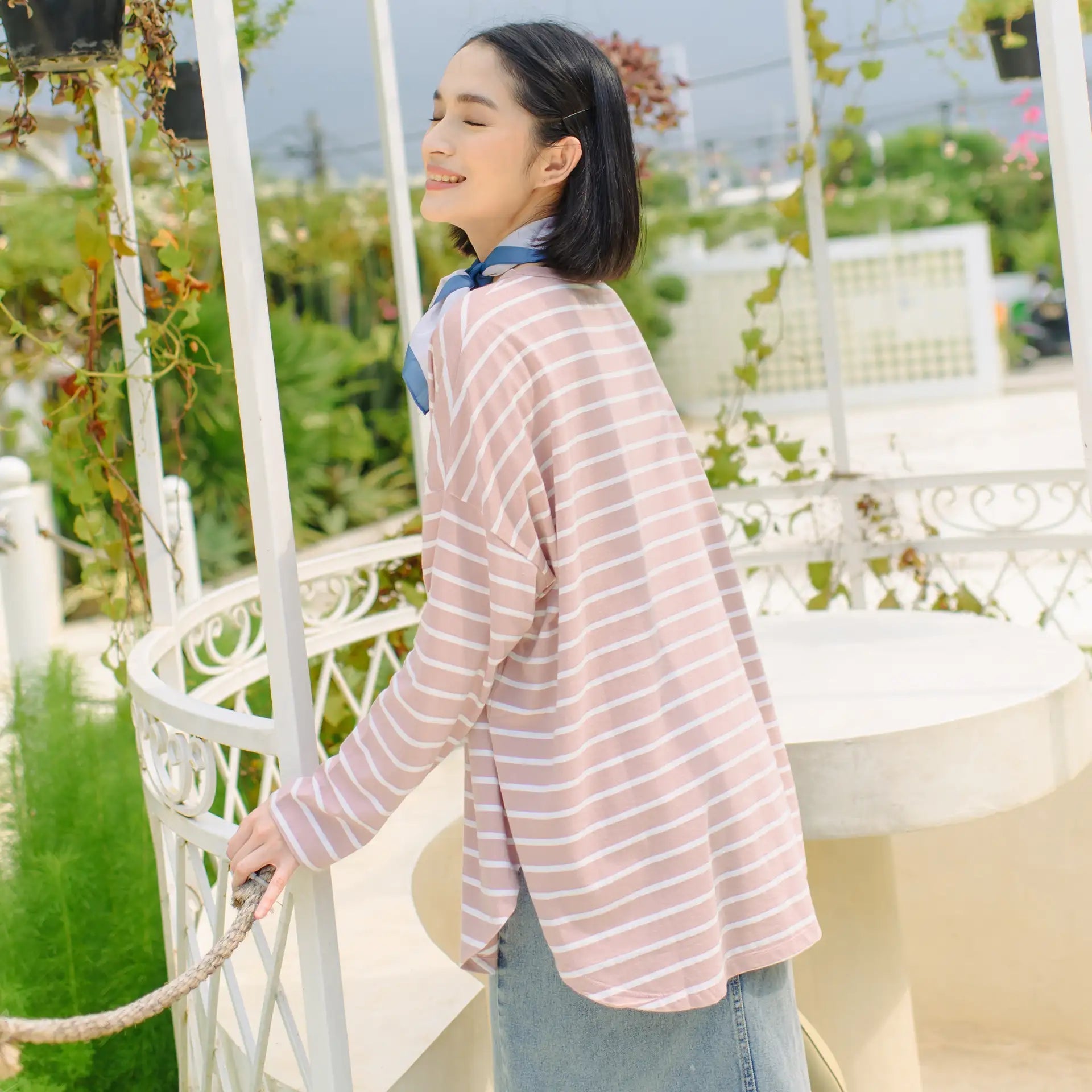 Mayumi Mauve & White Stripe Tops