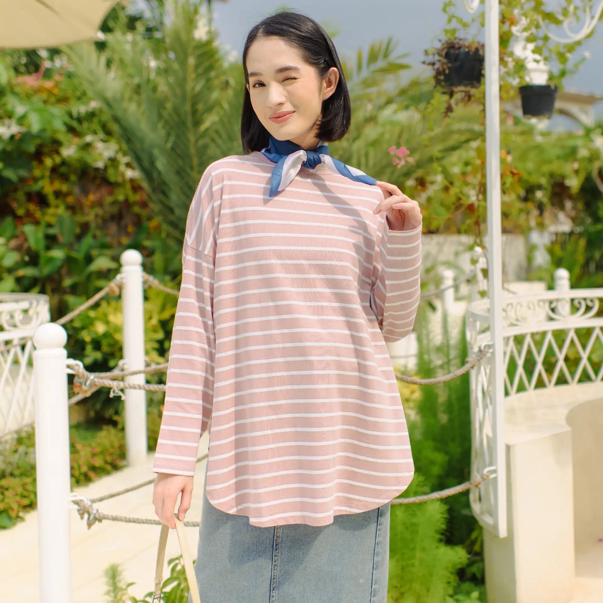 Mayumi Mauve & White Stripe Tops