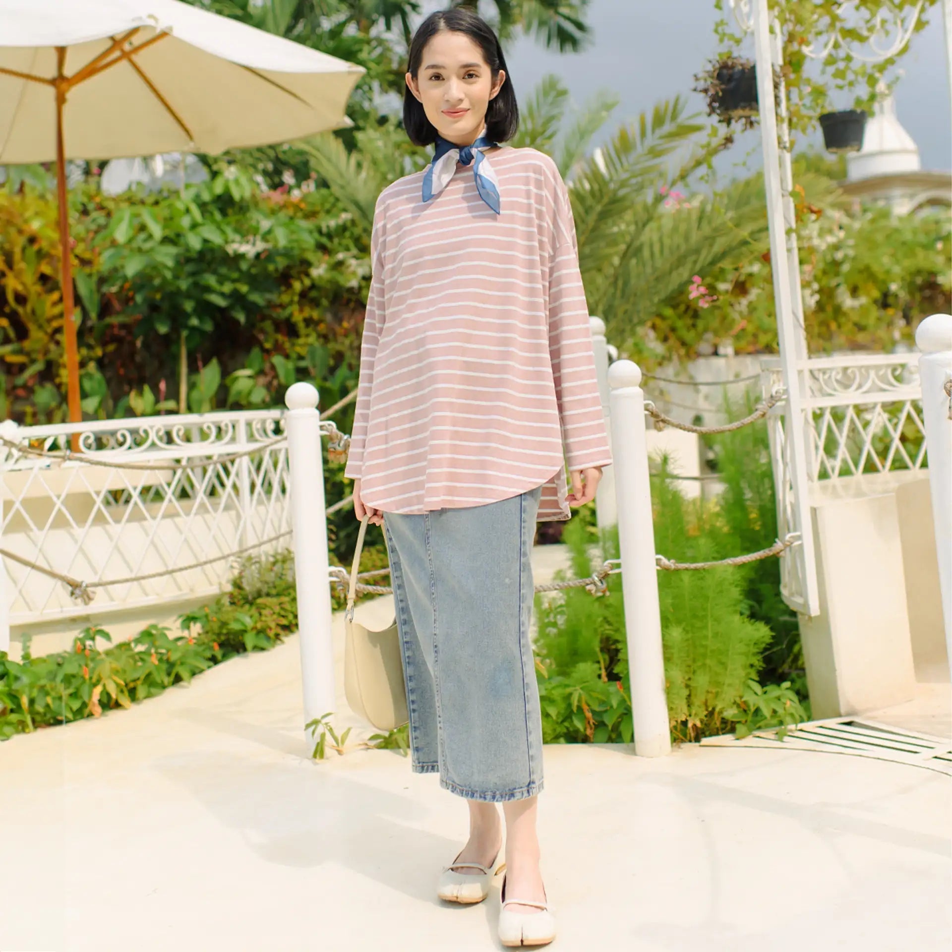 Mayumi Mauve & White Stripe Tops