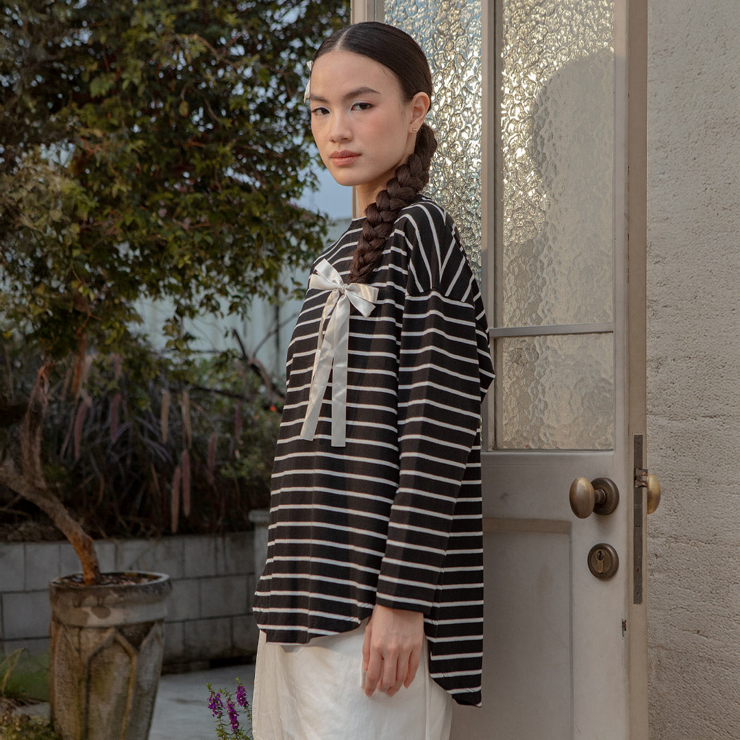 Mayumi Black and White Stripe Tops