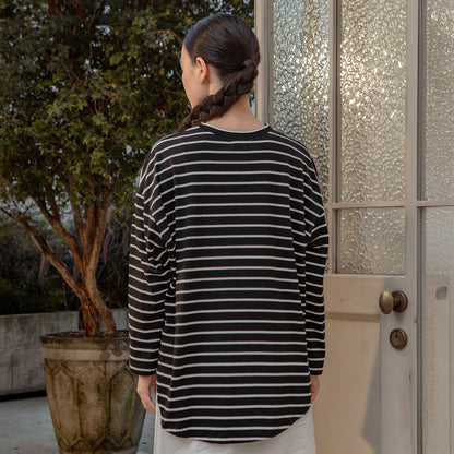 Mayumi Black and White Stripe Tops