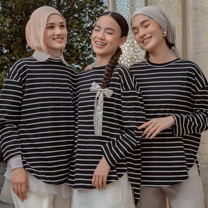 Mayumi Black and White Stripe Tops