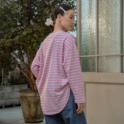Mayumi Dusty Pink White Stripe Tops