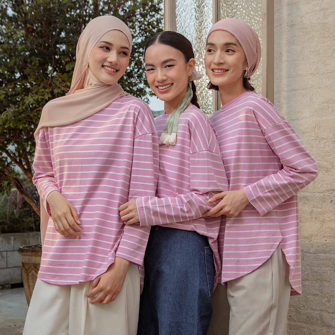 Mayumi Dusty Pink White Stripe Tops