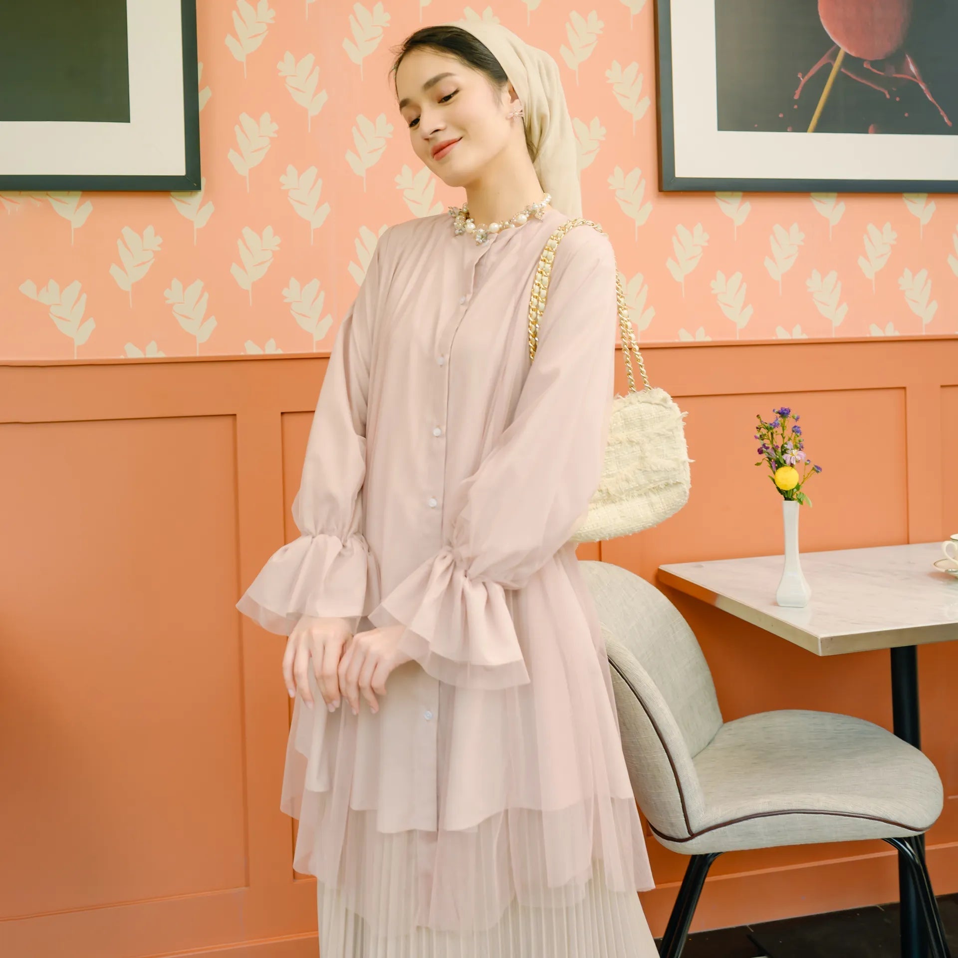 katie mocca top hijabchic atasan blouse tulle