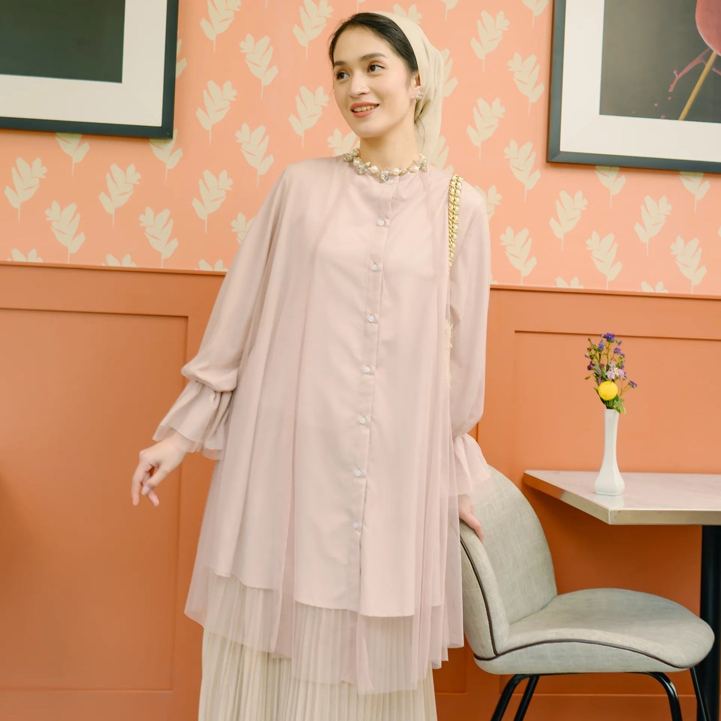 katie mocca top hijabchic atasan blouse tulle