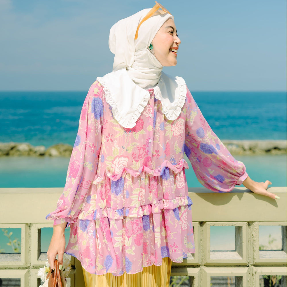 Narelle Flower Pink Tops | HijabChic