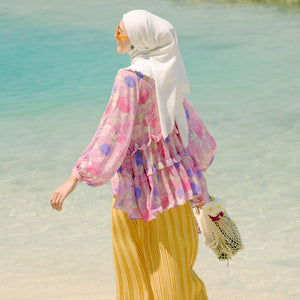 Narelle Flower Pink Tops | HijabChic