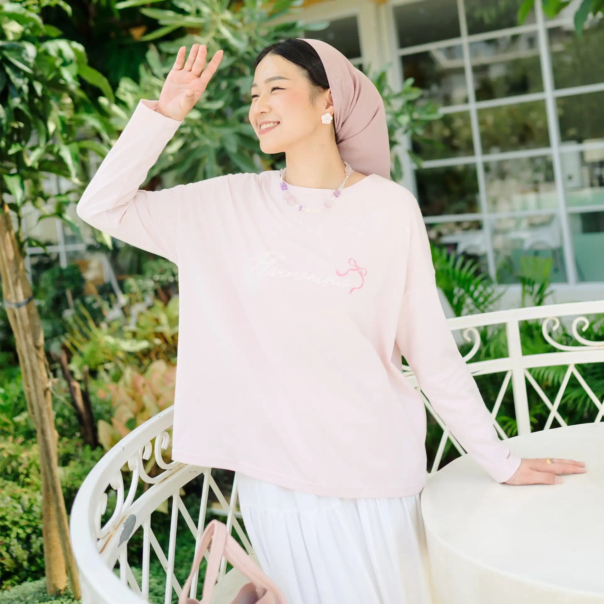 raquel peach pink top hijabchic blouse pink