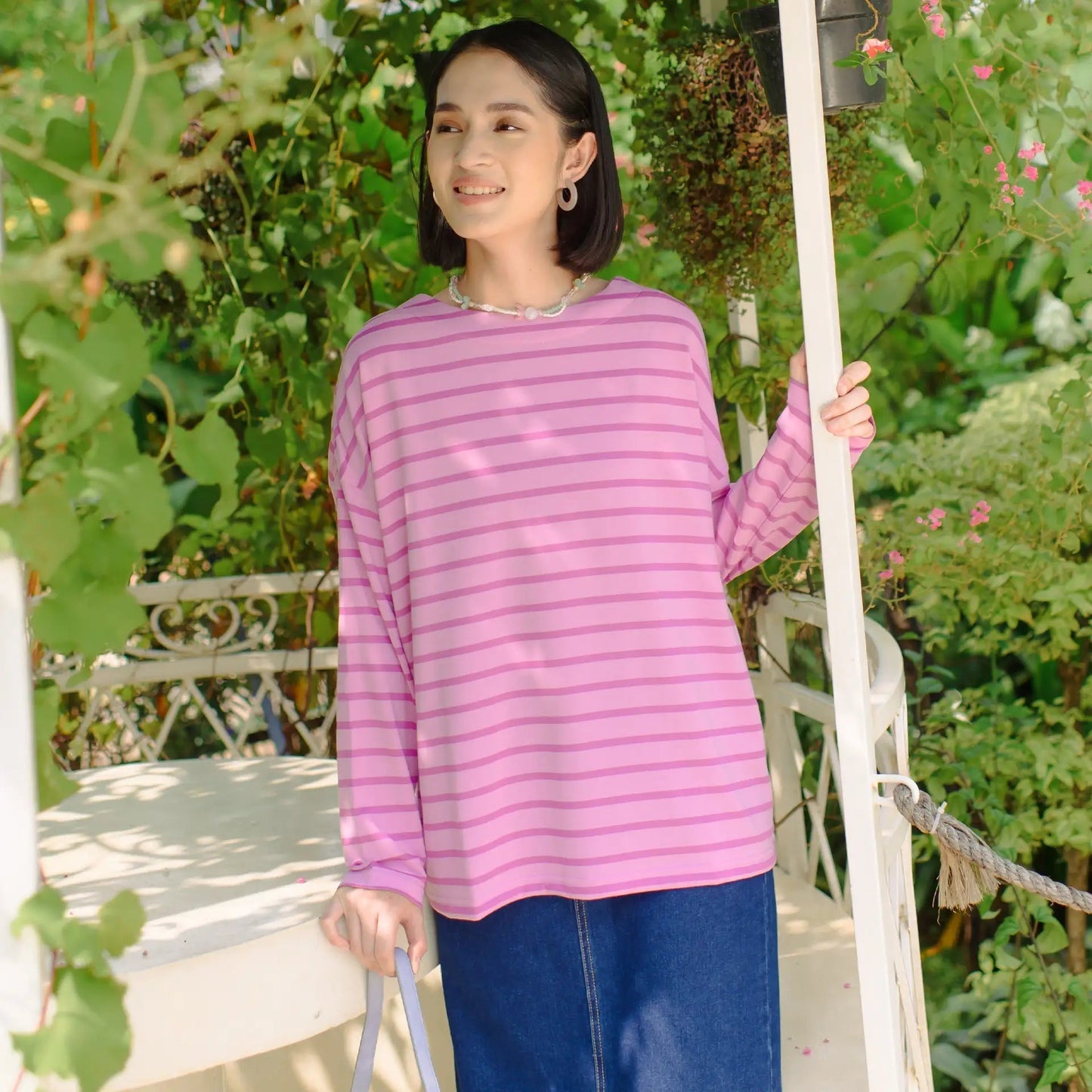 Defect Ulyani Perennial Purple Stripe Tops | HijabChic