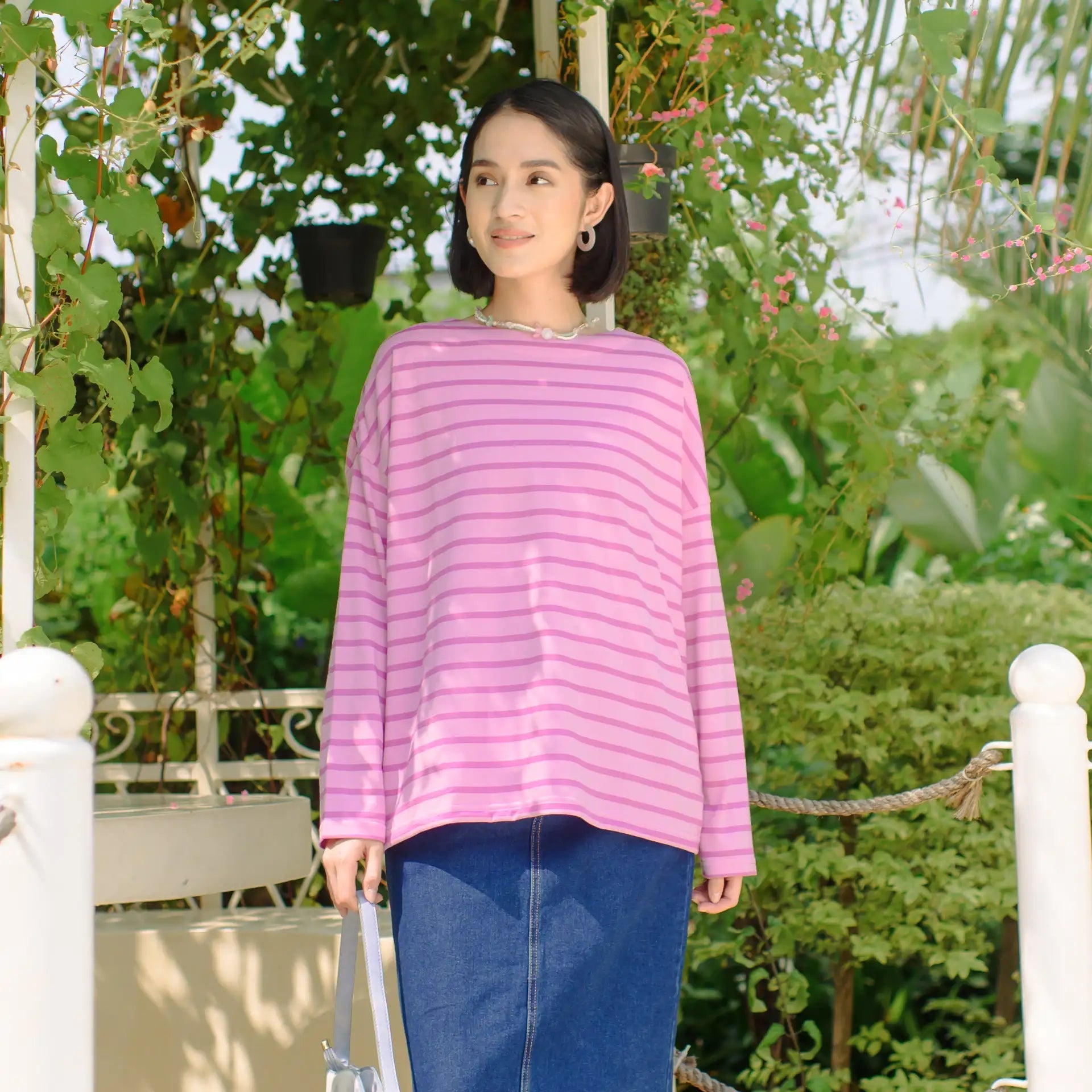 Defect Ulyani Perennial Purple Stripe Tops | HijabChic