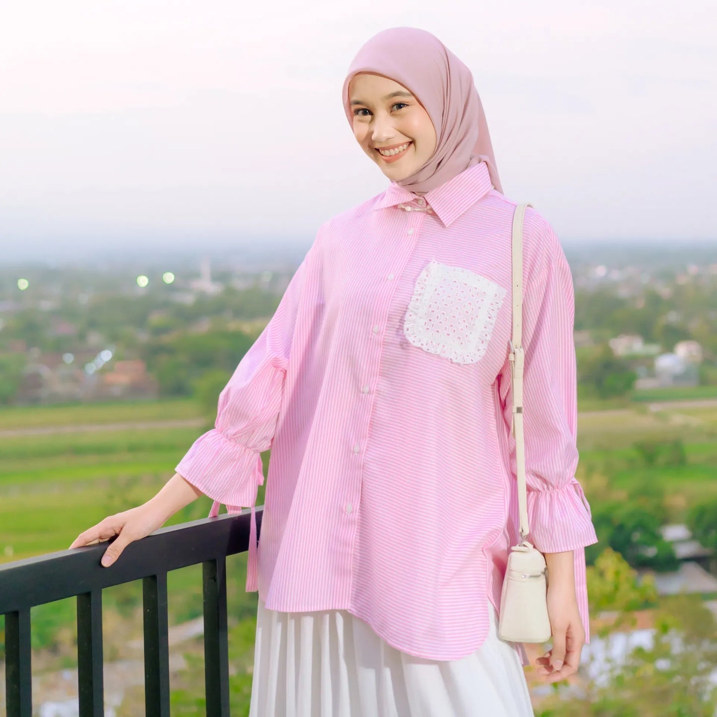 Napoli Stripe Pink Tops | HijabChic