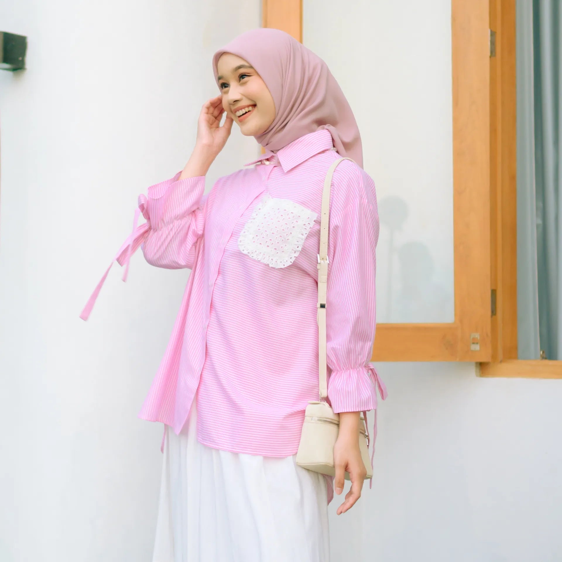 Napoli Stripe Pink Tops | HijabChic