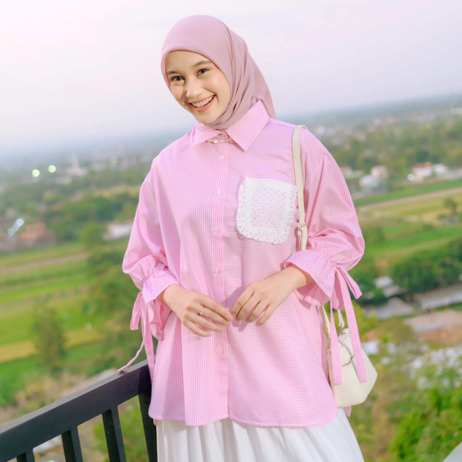 Napoli Stripe Pink Tops | HijabChic